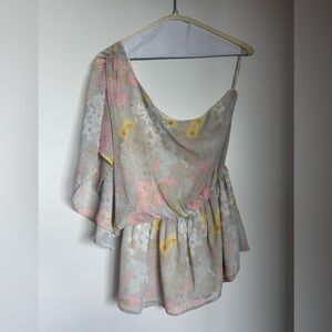 Alice + Olivia One Shoulder Floral Top - Pastel Hues